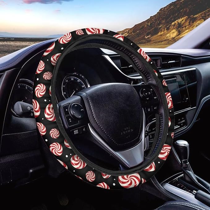 Christmas Car Steering Wheel Cover Sweat Absorption Safe Driving | Candy Print, Sweat Absorbing Non-slip Steering Wheel Protection, Elastic Flexible Universal 14 to 15 inch