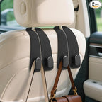 Car Seat Headrest Hooks - 2 Pack Universal Car Purse Hook, Leather Car Bag Purse Holder with Double Metal Hooks for Handbags, Grocery Bags, Bottles, Phones