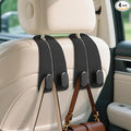 Car Seat Headrest Hooks - 4 Pack Universal Car Purse Hook, Leather Car Bag Purse Holder with Double Metal Hooks for Handbags, Grocery Bags, Bottles, Phones, Black