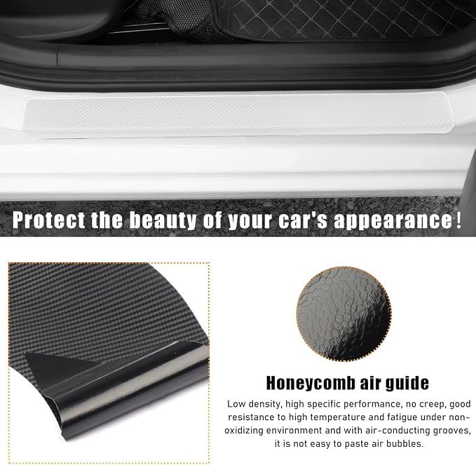 4 PCS Car Door Sill Protectors, Anti Scratch Carbon Fiber Auto Threshold Cover Strips, Decorative Door Entry Edge Scuff Sticker Universal for Most Vehicles, Car Accessories (White 3D)