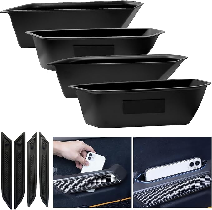 4PCS Door Pockets for Ford Bronco 4-Door 2021-2026, ABS Handle Storage Box | with Anti-Slip Mat, Black, Not for Sport or 2-Door, Tool-Free Install, Fits Ford Bronco 4-Door 2021 2022 2023 2024 2025 2026