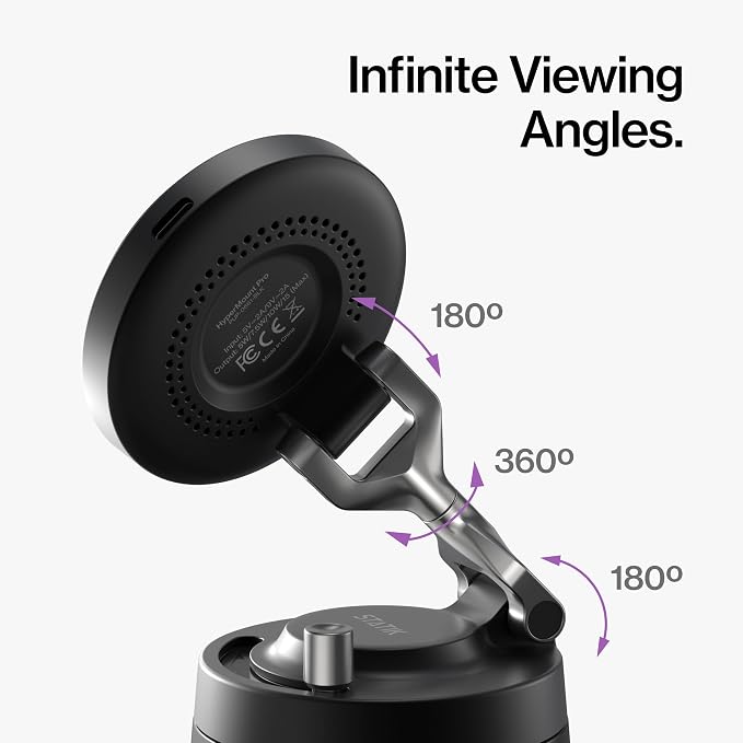 HyperMount Pro Phone Mount, Magnetic Phone Holder, 15W Wireless Charging, MagSafe Car Mount, Works on Smooth & Lightly Textured Surfaces, iPhone and Android Compatible, Charging Cable Included
