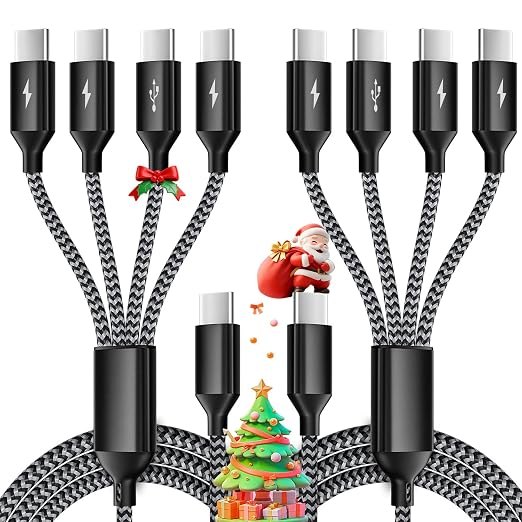 USB C Splitter Multi Charging Cable 2Pack, Dual Type C Charger Cord,4 in 1 Multiple Nylon Braided Cable with 4 Type-C Connectors Compatible with iPhone 15 Pro Max/Galaxy/Tablets/Google-5FT.