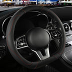 Black Microfiber Leather D Shaped Steering Wheel Cover | Breathable Anti Slip Grip Cool Sporty Look Glow for Women Men