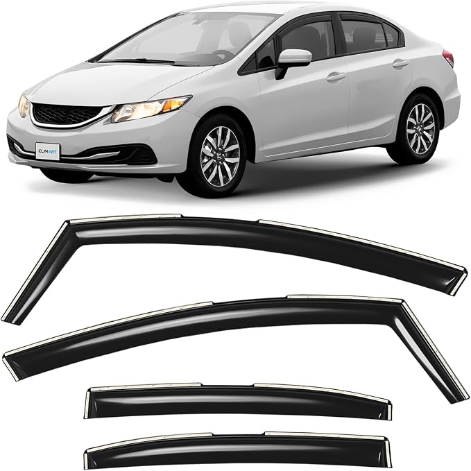 in-Channel Incredibly Durable Rain Guards for Honda Civic 2012-2015 Sedan, Original Window Deflectors, Vent Window Visors, Vent Deflector, 4 pcs. - 612309