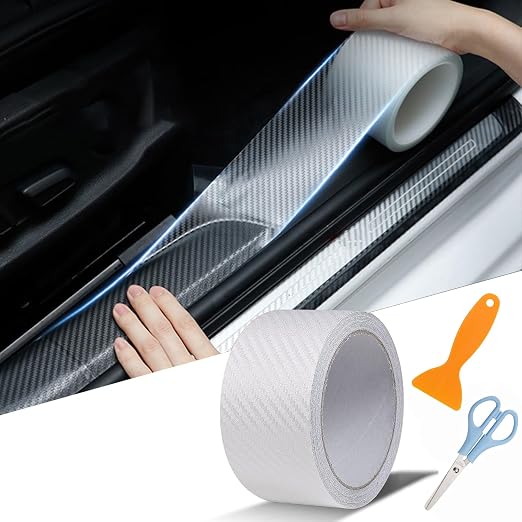 3D Carbon Fiber Clear Car Door Edge Protector, Anti-Collision Door Sill Guard Wrap Film, Universal Vehicle Door Edge Trim Guard 2.7 Inch x 16.5 Ft Transparent