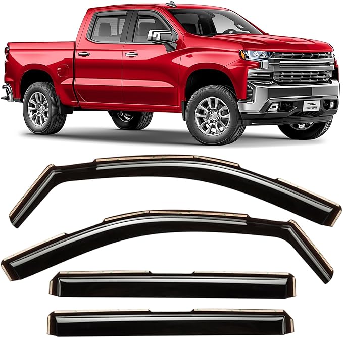 Voron Glass in-Channel Extra Durable Rain Guards for Trucks Chevrolet (Chevy) Silverado/GMC Sierra 1500 2019-2026 Crew Cab, Window Deflectors, Vent Window Visors, 4 Pieces - 200420