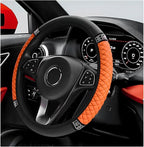 Bling Car Steering Wheel Cover, 15 Inch Sparkly Rhinestone Soft Leather Steering Wheel Protector, Non-Slip Universal Auto Elastic Steering Wheel Covers for Women Girls (Orange)