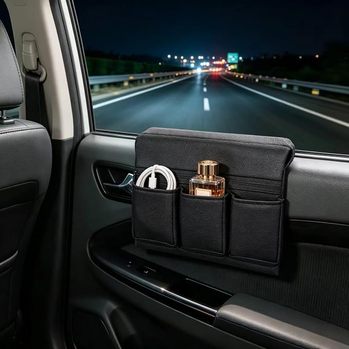 Car Door Window Armrest Pad, Artificial Leather Side Storage Box, Auto Interior Organizer Pocket for Truck SUV, Black