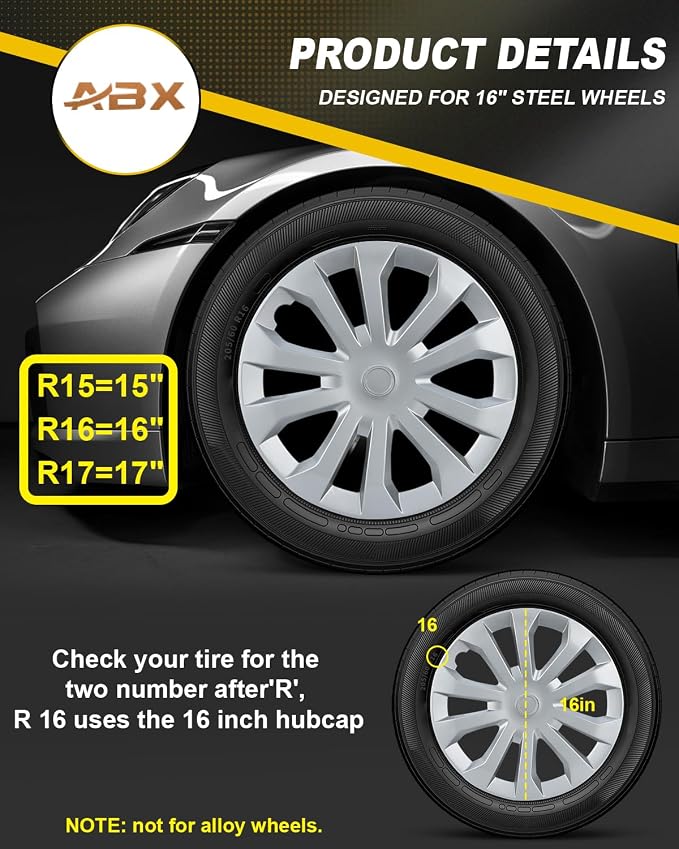 Hubcap Wheel Covers Hub Caps 16 Inch Set of 4 Silver Universal Wheel Rim Cover R16 Stylish Car Decor Wheel Covers for Toyota Camry Nissan Mazda (silver-04, 16 inch)