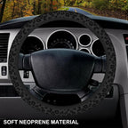 KARREAL Black Leopard Print Cheetah Elastic Steering Wheel Cover, Non-slip Breathable Neoprene Steering Wheel Covers, Women Leopard Car Accessories, Universal 15 Inch Fit Auto, Suvs, Truck
