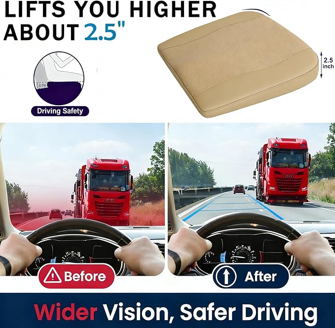 Comfort Memory Foam Car Seat Cushions For Driving,Beige Booster Cushion Pad | Ergonomic Height Cushion, Sciatica & Lower Back Pain Relief Pillow, Comfort Seat Pad for Car Office Wheelchair Short People