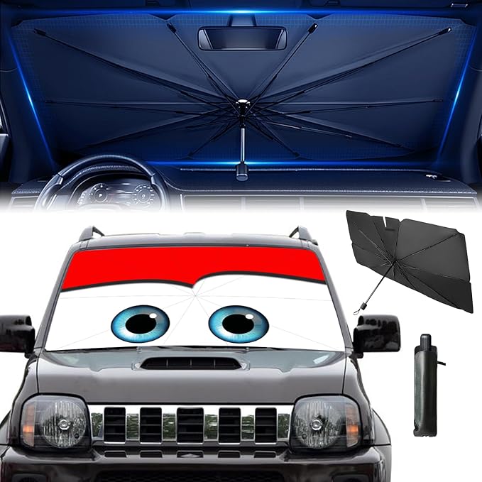 Windshield Sun Shade 2025 Car Accessories 100% Blackout Car Front Windsow Shades Umbrella Automotive Sun Visor Block Heat Insulation Protection (Red)