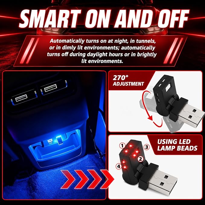 Mini USB Light for Car,8 Color RGB Dynamic Interior Car Lights with Adjustable Color & Brightness,Portable USB Ambient Lighting Cars Interior Accessories for Most Vehicles