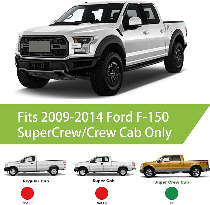 Side Car Window Visors Rain Guards Vent Deflectors Fit 09-14 Ford F150 Crew Cab,2010-2014 Ford F-150 SVT Raptor SuperCrew 94155 Sun Shade Window Vents 4-pc Set
