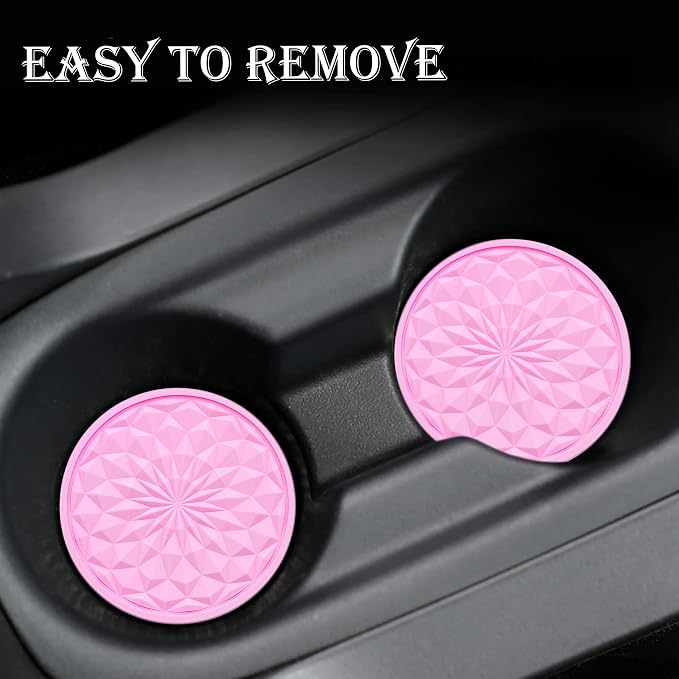 2 Pack Silicone Car Cup Holder Coaster – 2.75 Inch Non-Slip Drink Mat, Universal Fit for Most Vehicles – Cute & Functional Auto Accessories (Pink)