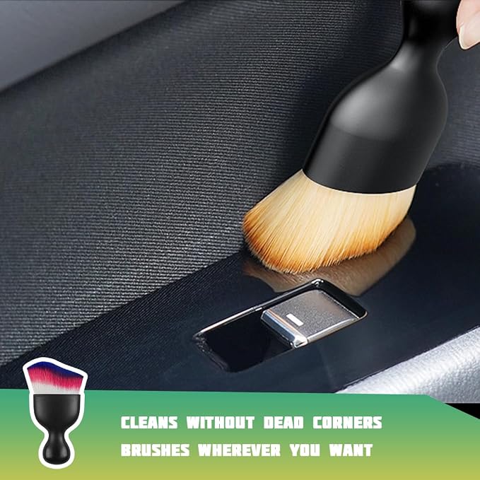 Car Interior Detailing Brush, Curved Soft Bristles Vehicle Removal Dust Collectors, Scratch-Free Automotive Cleaning Tool Accessories, Universal for Truck SUV Sedan (White Red Blue)