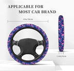 Flamingo Car Steering Wheel Cover Anti-Slip and Practical 14.5-15 Inch Universal Purple car Accessories with 2 Pieces Car Coasters Suitable for Men Women