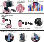 27-Piece Bling Car Accessories Set - Universal Fit Steering Wheel Covers, License Plate Frames, Phone Holder, Car Fast Charger, Coasters (Pink)