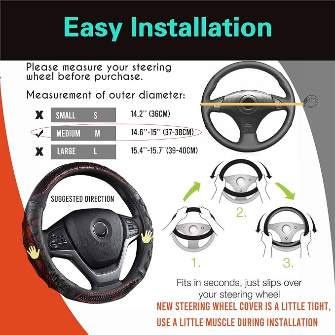 Steering Wheel Cover Great Grip with 3D Honeycomb Anti-Slip Design, Universal 14.5-15 Inch (Wine Red)