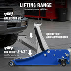 6600LBS Floor Jack, 3 Ton Capacity Car Jack, Low Profile Protable Hydraulic with Dual Pumps, Quilckly Lift and Slow Descent, Lifting Range 3-1/8" Min to 20" Max Blue and Grey