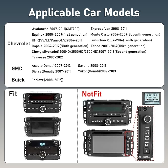 4+32G 8 Core Car Radio Stereo for Chevrolet Chevy Silverado/GMC Sierra Yukon/Buick Enclave 2007-2012 | Android 14 Wireless CarPlay & Android Auto | 8‘’ HD Touchscreen | Backup Camera AM/FM/RDS Wi-Fi