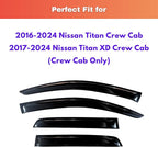 KPY Rain Guards Fit for 2016-2024 Nissan Titan Crew Cab, Out-Channel Window Visors Vent Wind Deflectors 4PC, Truck Accessories for 2017-2024 Nissan Titan XD Crew Cab (Full-Size Cabs)