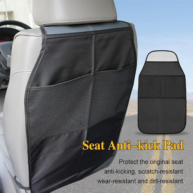 Kick Mats with Organizer, Waterproof Kick Mats Backseat Protector, Durable Car Seat Back Protectors for Vehicles to Protect from Dirt, Mud & Scratches, Fits Most Vehicles