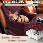Elevated Dog Car Seat for Small/Medium Dogs up to 36 lbs, Memory Foam Booster Seat with Detachable Washable Cover, Travel-Safe Car Bed with Safety Belts & Storage Pockets, Red