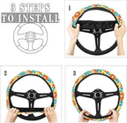 Groovy Hippie Flower Pattern Car Steering Wheel Cover with a Diameter of 15" Sports Style Auto Wheel Cover Vehicle Wheel Protector Steering Wheels Accessories for Car SUV Van Truck