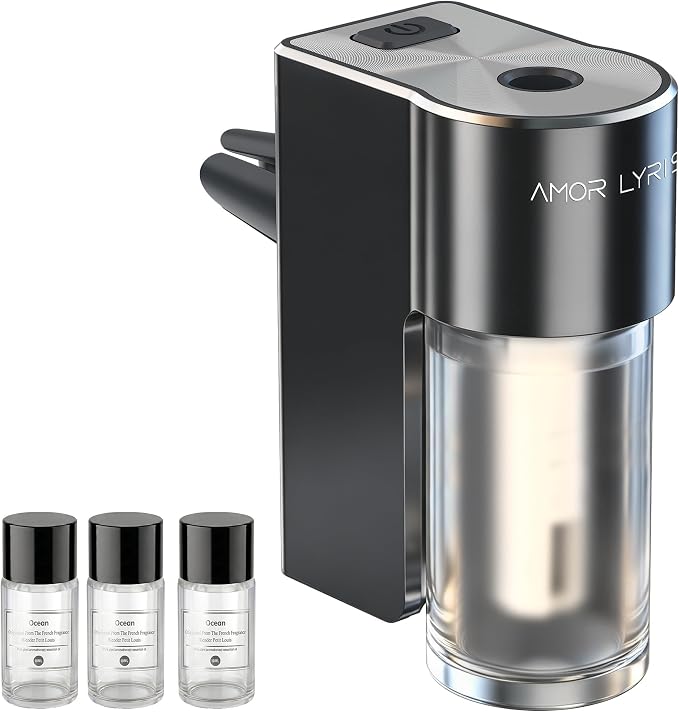 Car Vent Air Freshener, Smart 3-Speed Adjustable Car Diffuser, Rechargeable Essential Oil Diffuser, Long Lasting Fragrance, with 3 x 10ml Ocean Essential Oils, Ocean