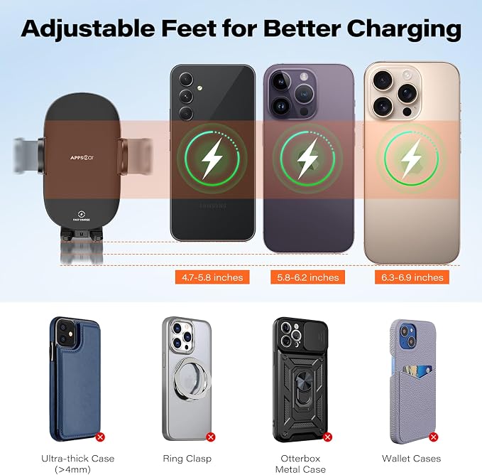 Suction Phone Mount Wireless Car Charger, 15W Dashboard Wireless Charger for Car, Compatible with iPhone, Samsung, LG and More