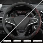 Customized Auto Car Steering Wheel Cover for Chevy Silverado,Tahoe,Equinox,Traverse,Trailblazer,Colorado (Diamond Quilted-Black+Red-Standard Size)