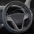Customized Auto Car Steering Wheel Cover for Hyundai,Tucson,Sonata,Elantra,Santa Fe,Genesis,Sonata Hybrid,Azera,Venue,Kona, 14.5-15 inches(Diamond Quilted-Black+Blue-Standard Size)