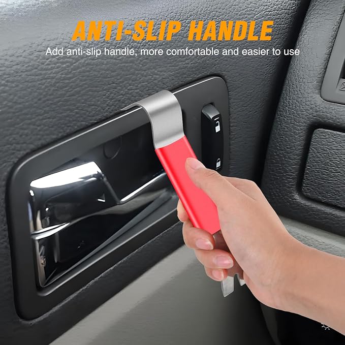 11PCS Trim Removal Tool Kit, Metal & Nylon Pry Tools Set for Car Door Panel, Dashboard, Audio, Clips, Fastener Remover w/Storage Box – Red