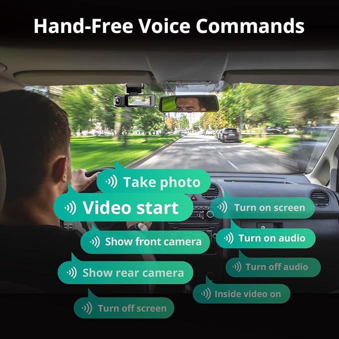 G980H 4K 3-Channel Dash Cam Front Rear Inside, 360° Full Coverage, 3.18" Touch Screen, Free 128GB Card, 24/7 Parking Mode with Sentry & Time-Lapse, Voice Control, 5GHz WiFi, GPS, Night Vision