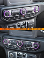 Climate Control Panel Knob Trim Kit & Light Control Switch Cover, Air Conditioner Knob Aluminum Alloy Ring for 2018-2024 Jeep Wrangler JL JLU & Gladiator JT, Interior Accessories, Purple