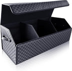 Car Trunk Organizer for SUV and Sedan, Blue-Gray, 29.5 inches | Unique Blue‑Gray Plaid, Extra Large, Leather Storage Box, Magnetic Lid, Collapsible & Adjustable, Water‑Resist & Dust‑Proof