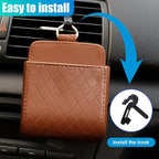 YoRise Car Air Vent Storage Bag, PU Leather Auto Hanging Storage Pouch with Hook, Portable Car Console Organizer, Vehicle Dashboard Organizer Accessories for Key, Cell Phone, Coin, Sunglasses (Brown)