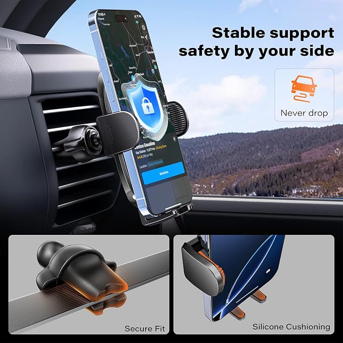 Car Phone Holder Mount, Strong Suction Dashboard & Windshield Phone Holder for Car, Hands-Free, Compatible with iPhone Samsung All Phones, Ideal for Delivery & Uber Drivers, Fleet Vehicles