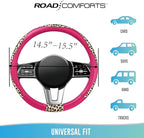 Steering Wheel Cover - Made with PVC Leather and Leopard Fabric - Universal 14 1/2 inches to 15 inches for Most Automotive Steering Wheel - Cheetah Print -Hot Pink