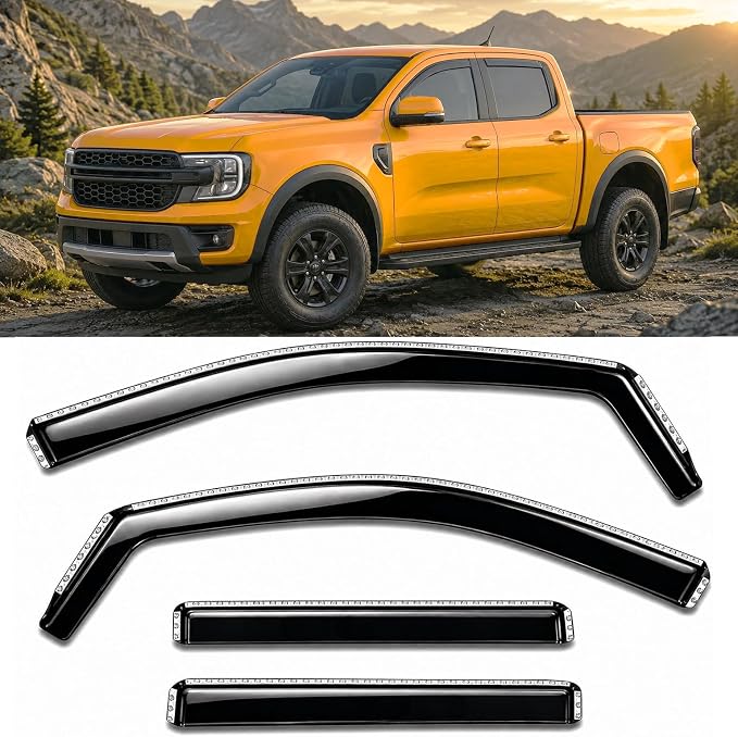 2024-2026 in-Channel Rain Guards for Ford Ranger XL XLT Lariat Raptor Side Window Visor Deflectors Tinted Vent Shades 2025