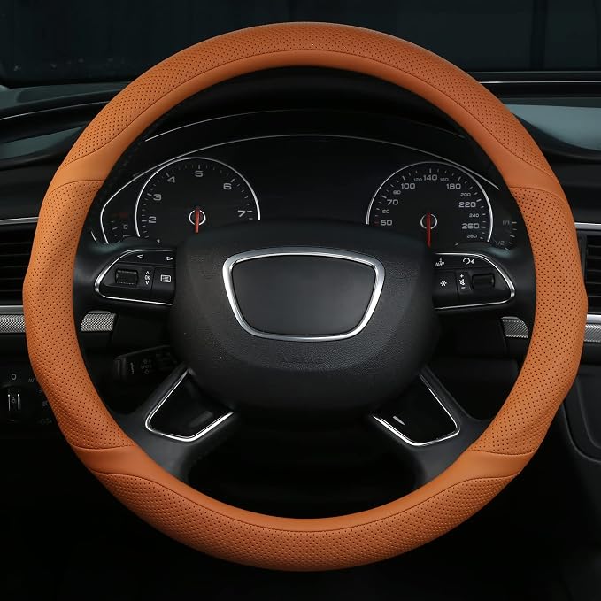 Cayenne Orange Leather Steering Wheel Cover Universal 15 inch