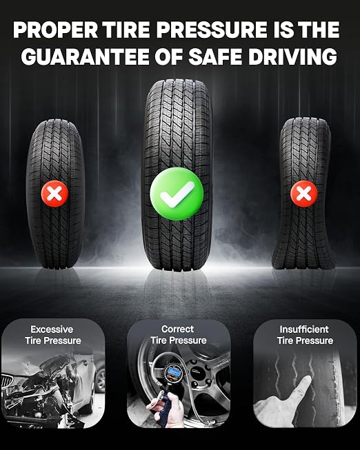 Digital Tire Pressure Gauge with Inflator, 250 PSI Heavy Duty Air Chuck with Tire Tread Depth Gauge, Stainless Steel Braided Hose with Quick Connect Coupler, Car Accessories