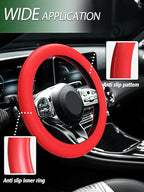 Car Steering Wheel Cover, Non-Slip Silicone Material, Multiple Color Choices, Universal Auto Parts Steering Wheel Cover, Suitable for Most Cars (Red2PCS)