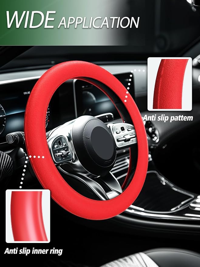Car Steering Wheel Cover, Non-Slip Silicone Material, Multiple Color Choices, Universal Auto Parts Steering Wheel Cover, Suitable for Most Cars (Red2PCS)
