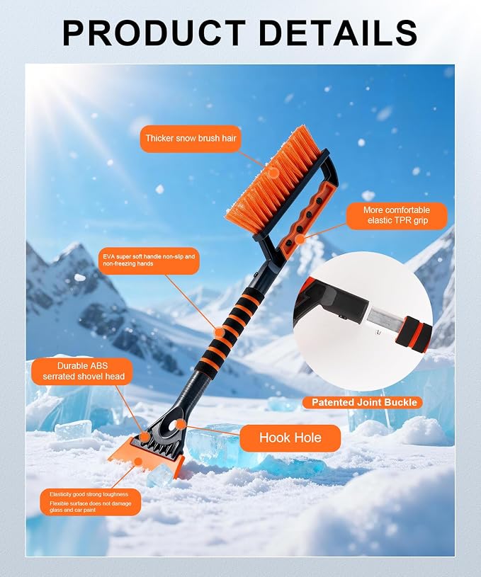 Ice Scraper and Snow Brush for Car Windshield, Snow Scraper for Car, Snow Winter Car Necessities, Multi Functional Car Snow Removal Tools, Car Accessories Gift for Women and Man (Enhanced)