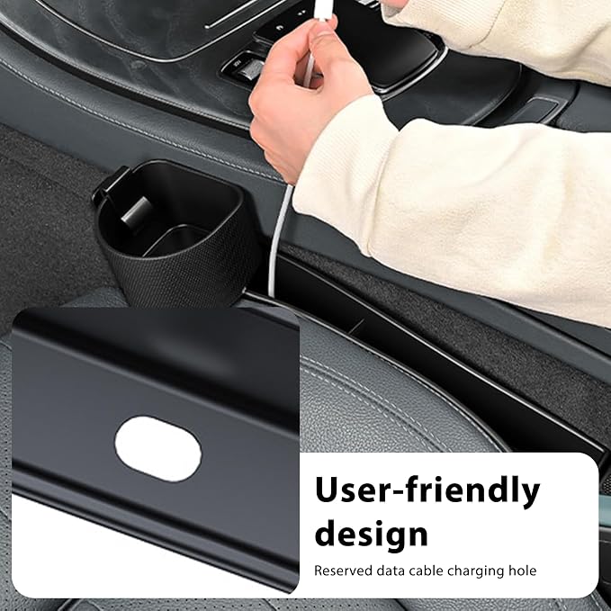 Car Seat Gap Filler with Holder and Hook, Car Seat Accessories Interior, Gap Plug with Storage Slot, Car Organizer Fit Sedan SUV Truck, Black (Black)
