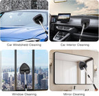 10pcs Windshield Cleaner Tool, Car Window Cleaning Wash Kit with 4 Reusable Microfiber Pads 1 Spray Bottle and Extendable Handle Auto Glass Wiper Kit, Blue&Gray
