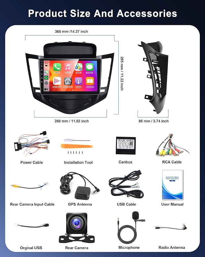 [8Core 6G+128G] Android Car Radio Stereo for Chevrolet Chevy Cruze 2009 2010 2011 2012 2013 2014 2015, Wireless Carplay Android Auto, 5G-WiFi GPS, 9" Touch Screen, Bluetooth AHD Backup Camera